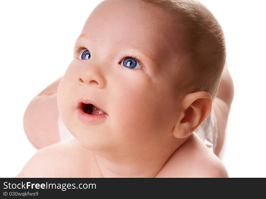 Portrait of cute blue-eyed baby boy isolated on white background. Portrait of cute blue-eyed baby boy isolated on white background