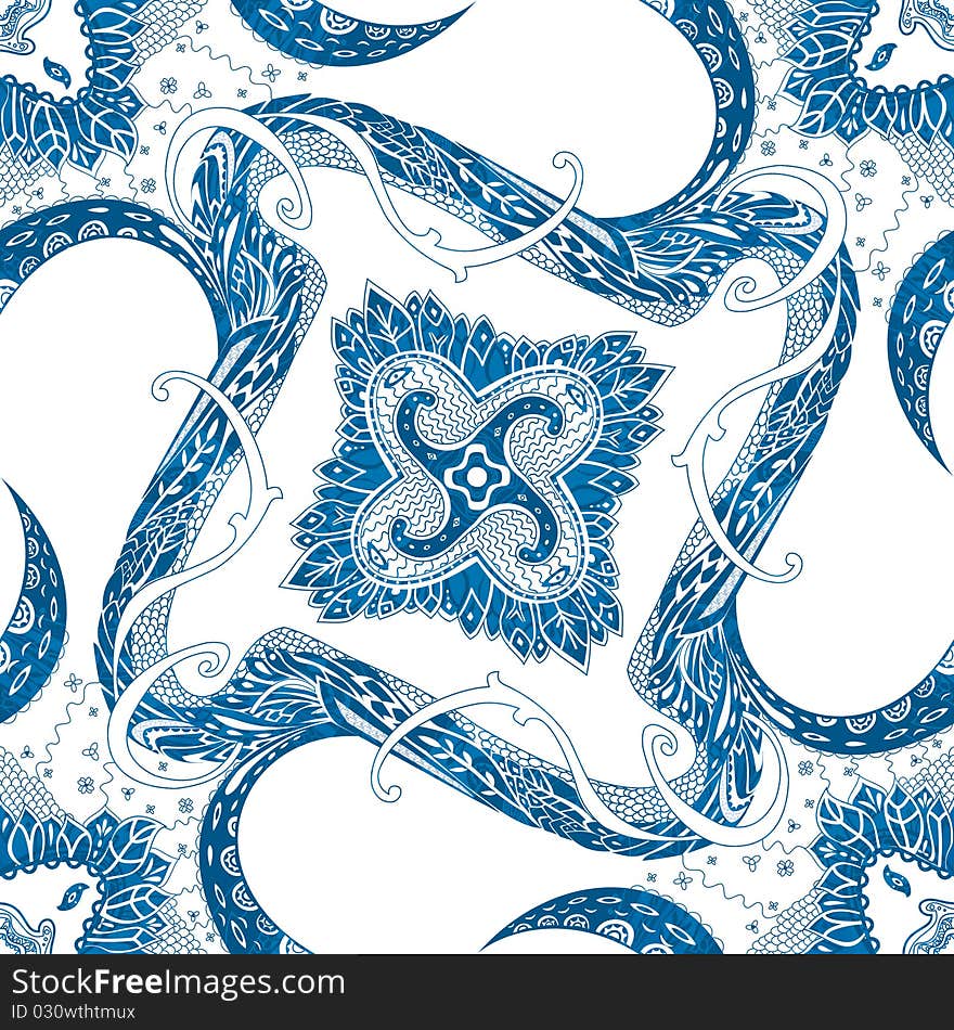 Ornament with herbal elements in blue tones. Ornament with herbal elements in blue tones