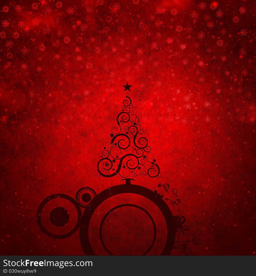 Red abstract christmas background with snowflakes