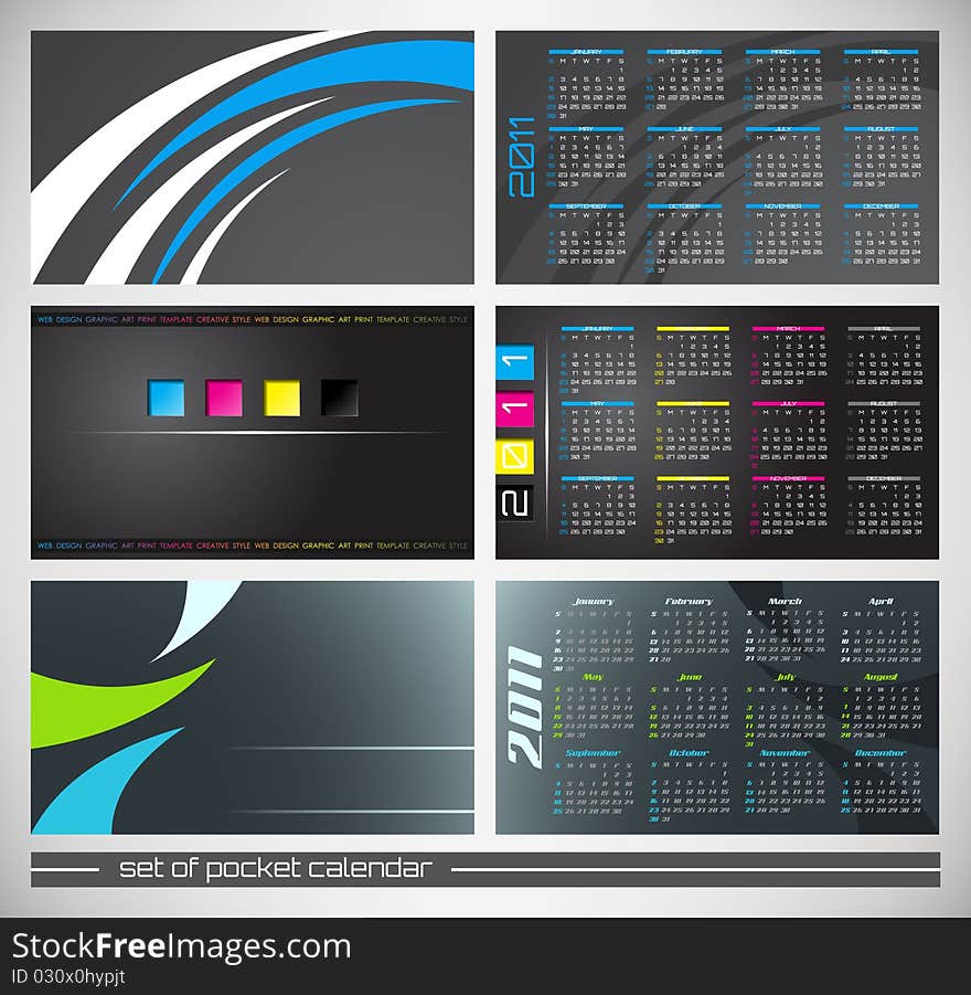 Vector abstract pocket calendar, design template for 2011