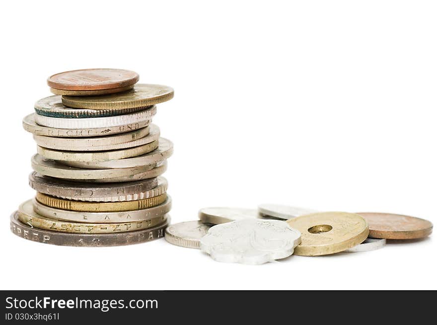 Old coins isolated on white