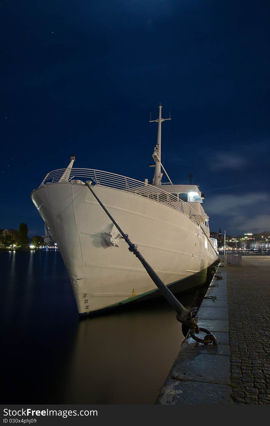 Luxury yacht in night in stockholm