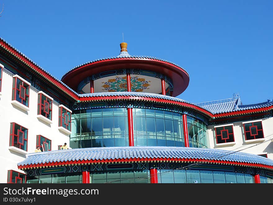 Chinese building over a blue sky in Beijing, China