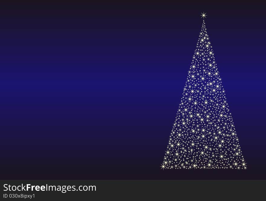 A Christmas tree made of the light and blue scenery. A Christmas tree made of the light and blue scenery