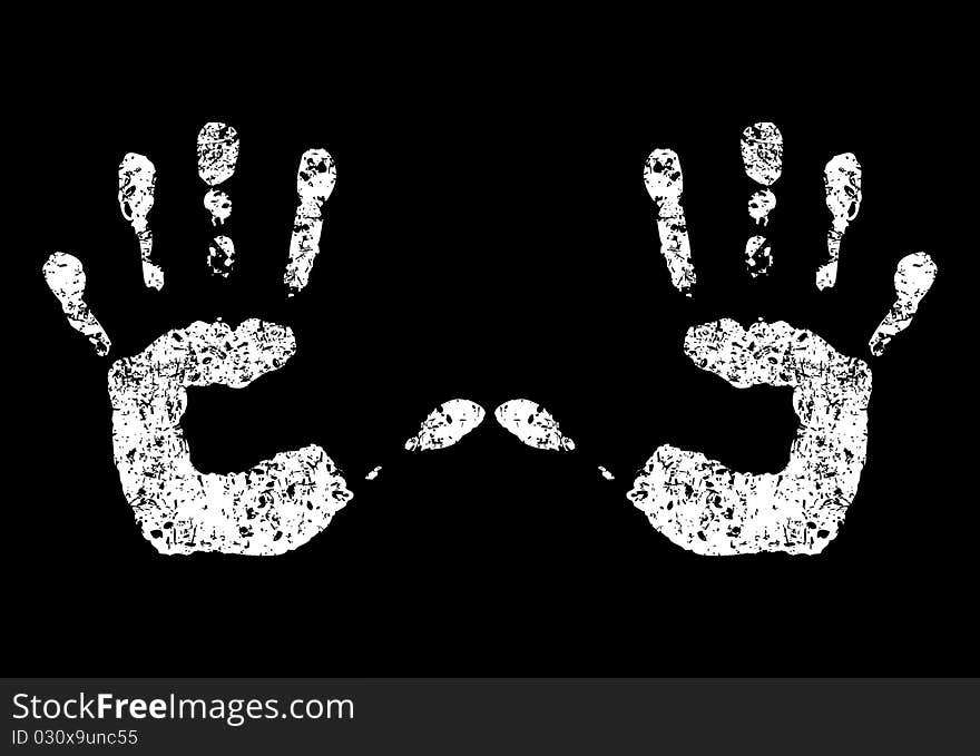 White prints of hands on a black background. A illustration. White prints of hands on a black background. A illustration