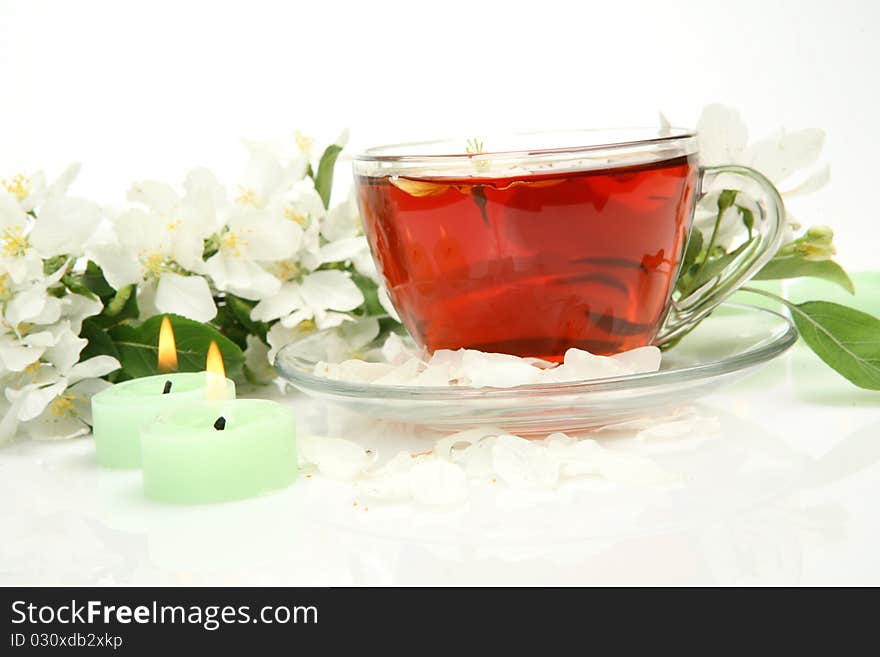 Mug With Tea And Flowers