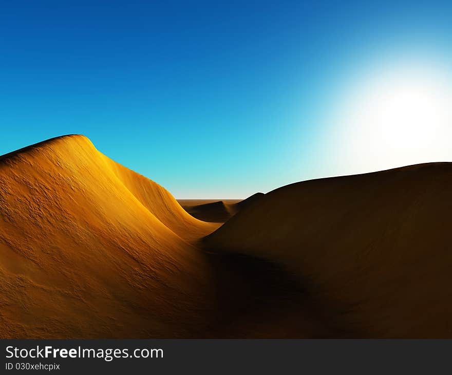 Sunrise or sunset in the African desert