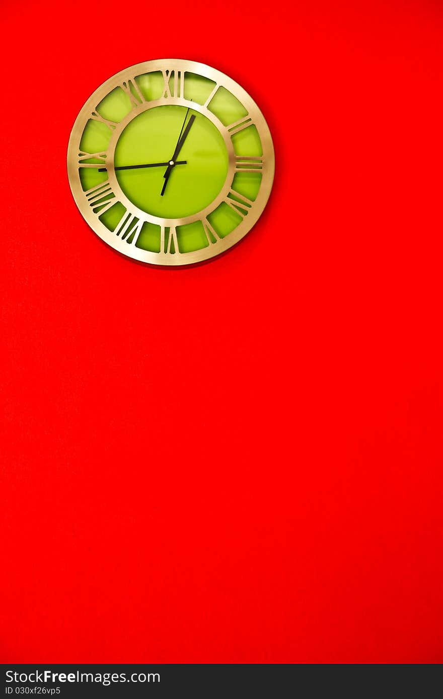 Old style clock on red wall. Old style clock on red wall