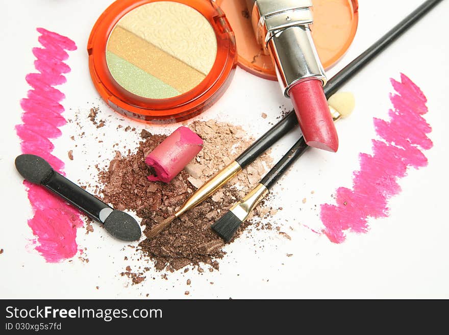 Decorative cosmetics on a white background