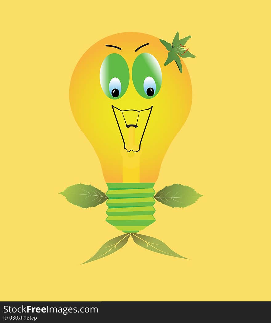 A happy light bulb who is living green. It represents the eco approach of the energy issue. A happy light bulb who is living green. It represents the eco approach of the energy issue.