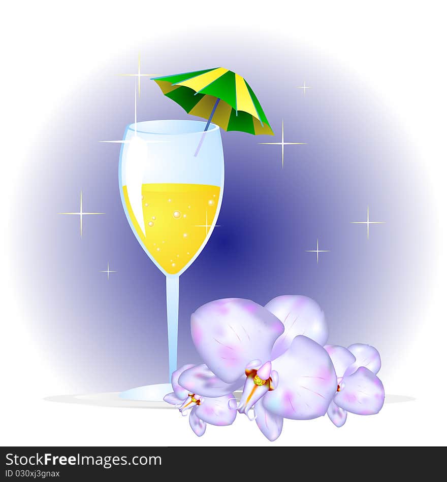 Goblet With Parasol And Orchids