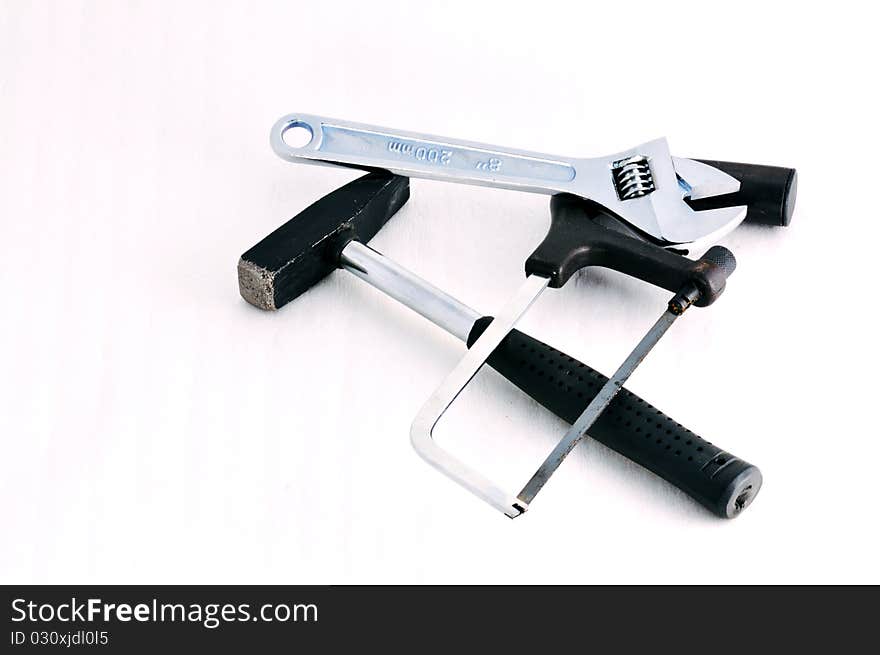 Combination of tools on a white background.