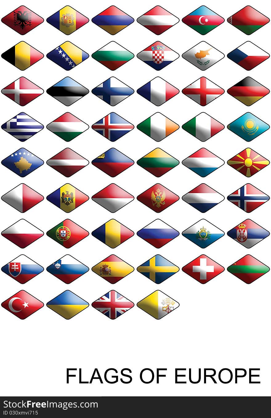 Set of flags about european countries. The flags looks like web buttons and are ready for making easly web pages and mutch other. Set of flags about european countries. The flags looks like web buttons and are ready for making easly web pages and mutch other.