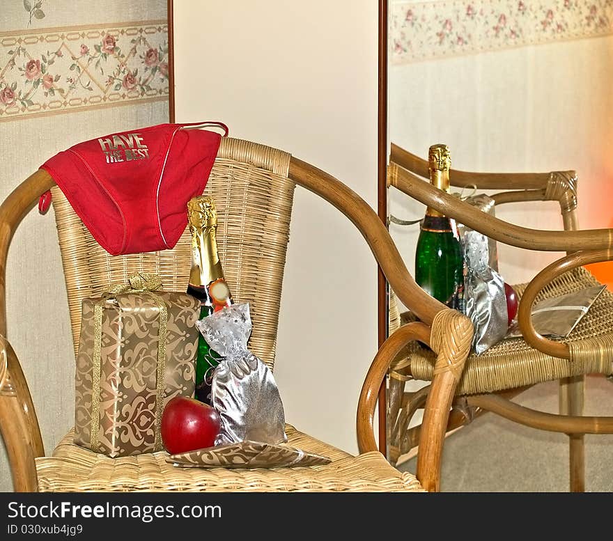 Various youth gifts on chair. Various youth gifts on chair