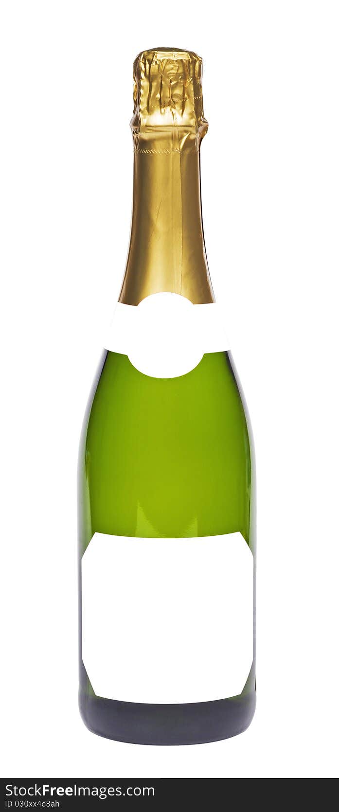 Bottle of champagne with empty labels.