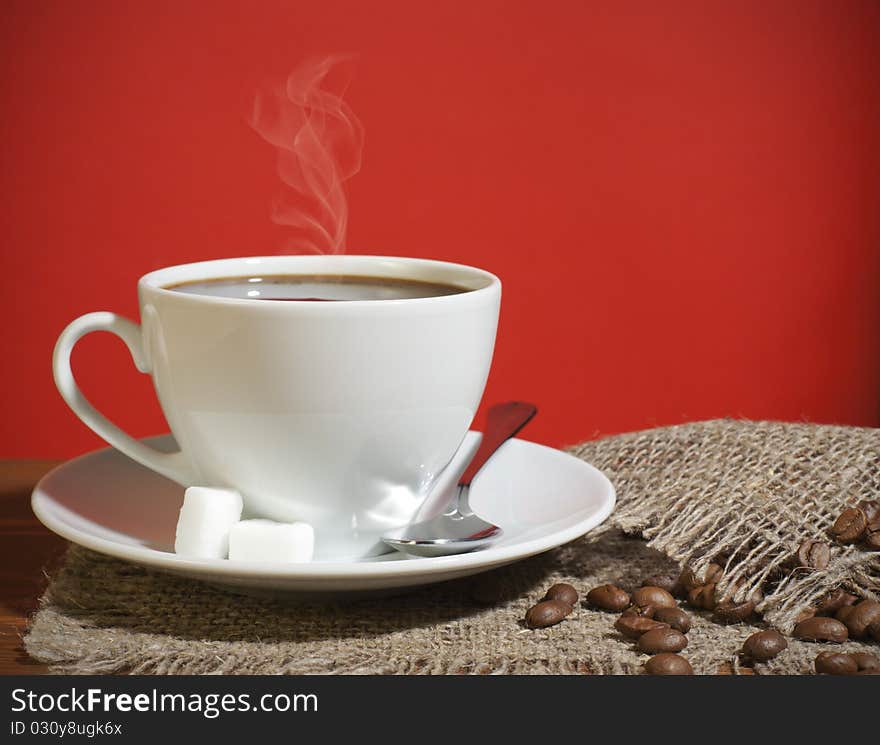 Close-up of a wonderful cup of hot coffee