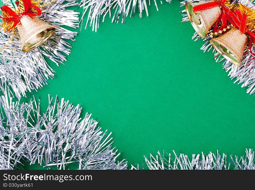 Christmas decoration objects on light green background. Christmas decoration objects on light green background