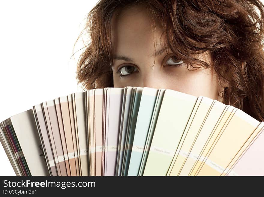 Woman Close Up with Color Swatch. Woman Close Up with Color Swatch