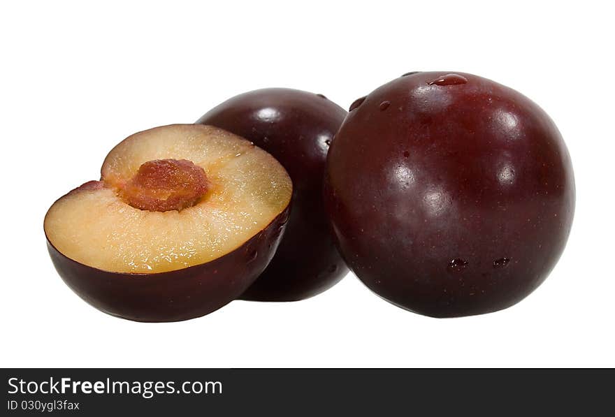 Plums with pulp and stone