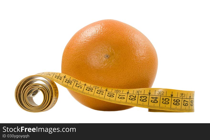 Grapefruit with measurement instrument isolate on the white background