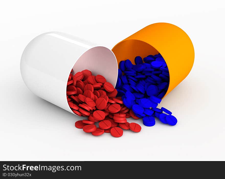 Red and blue tablets out of the pill