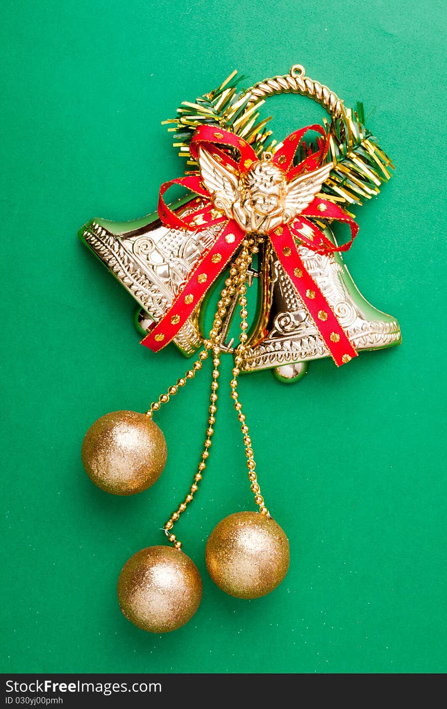 Christmas decoration objects on light green background. Christmas decoration objects on light green background