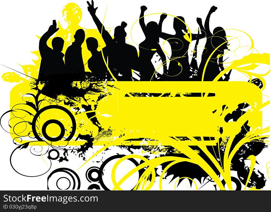 People dancing on yellow grunge background