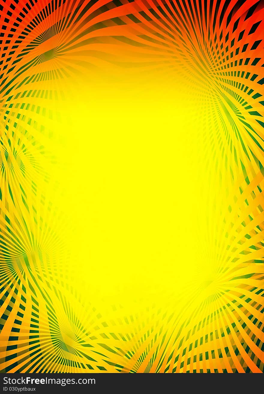 Frame of variants color rays on the yellow background. Frame of variants color rays on the yellow background