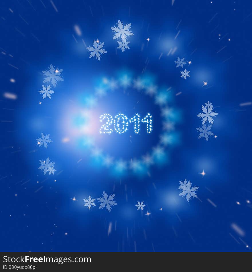 Blue New Year 2011 holiday space and snowflakes background. Blue New Year 2011 holiday space and snowflakes background