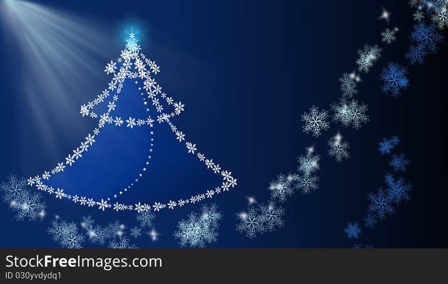 Background With Christmas Tree And Snowflakes