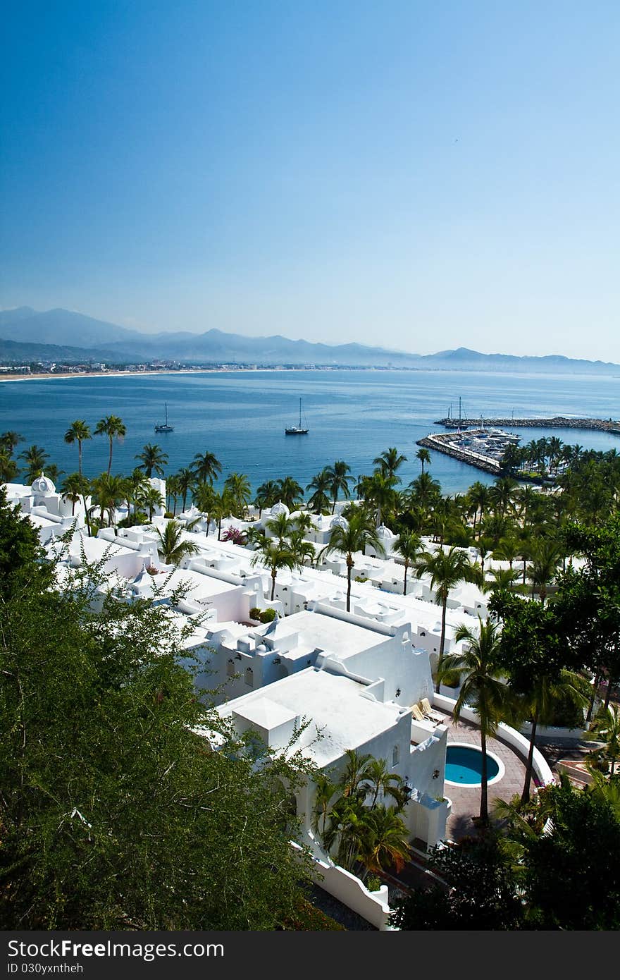 White rooftops overlooking the coast of Mexico