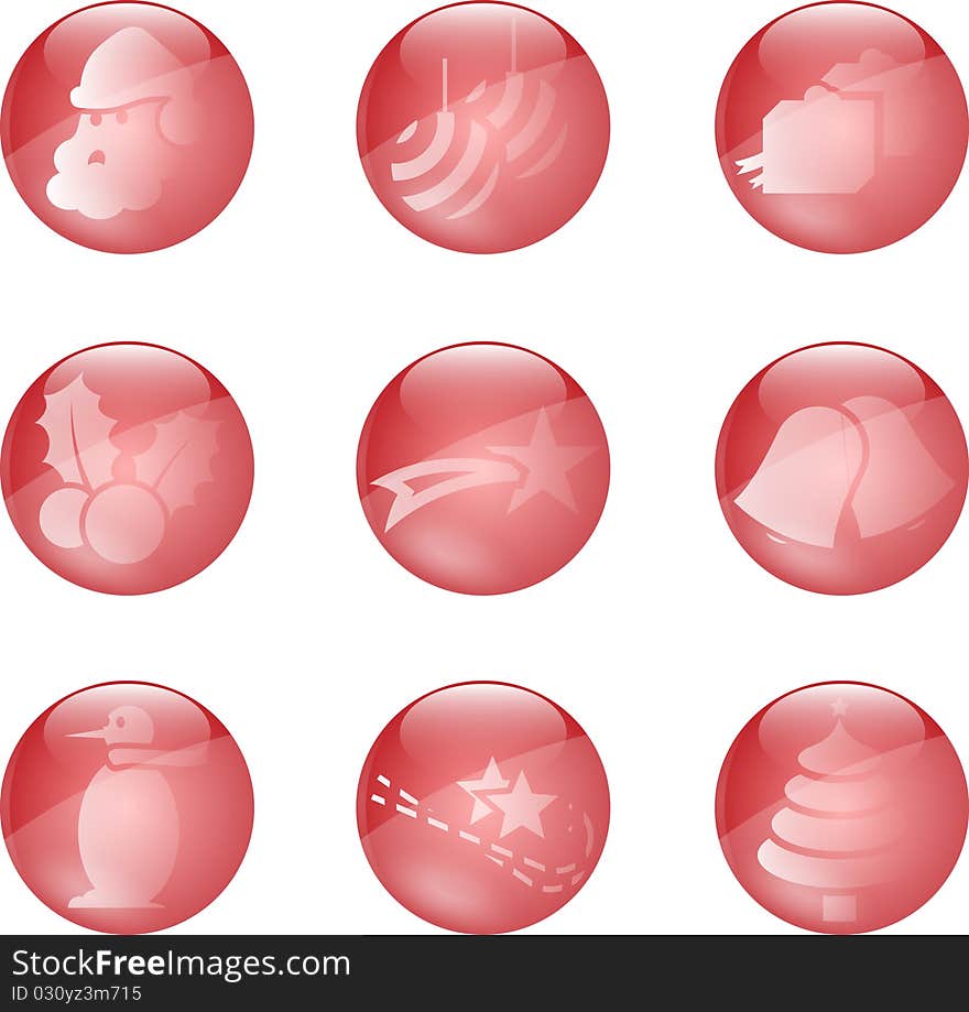 Nine red Christmas icon set badge