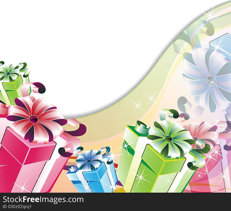 Many colored gift boxes with bows. Many colored gift boxes with bows