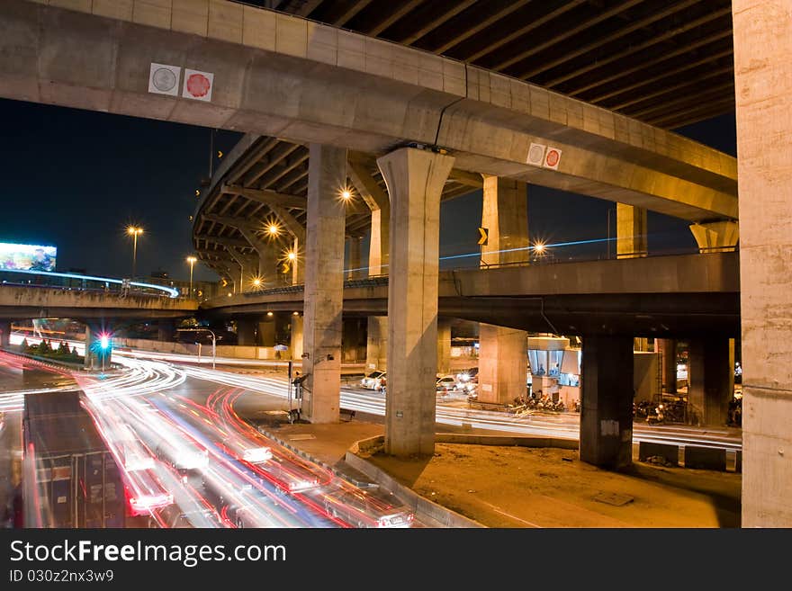 Express way in the night of Bangkok city Thailand