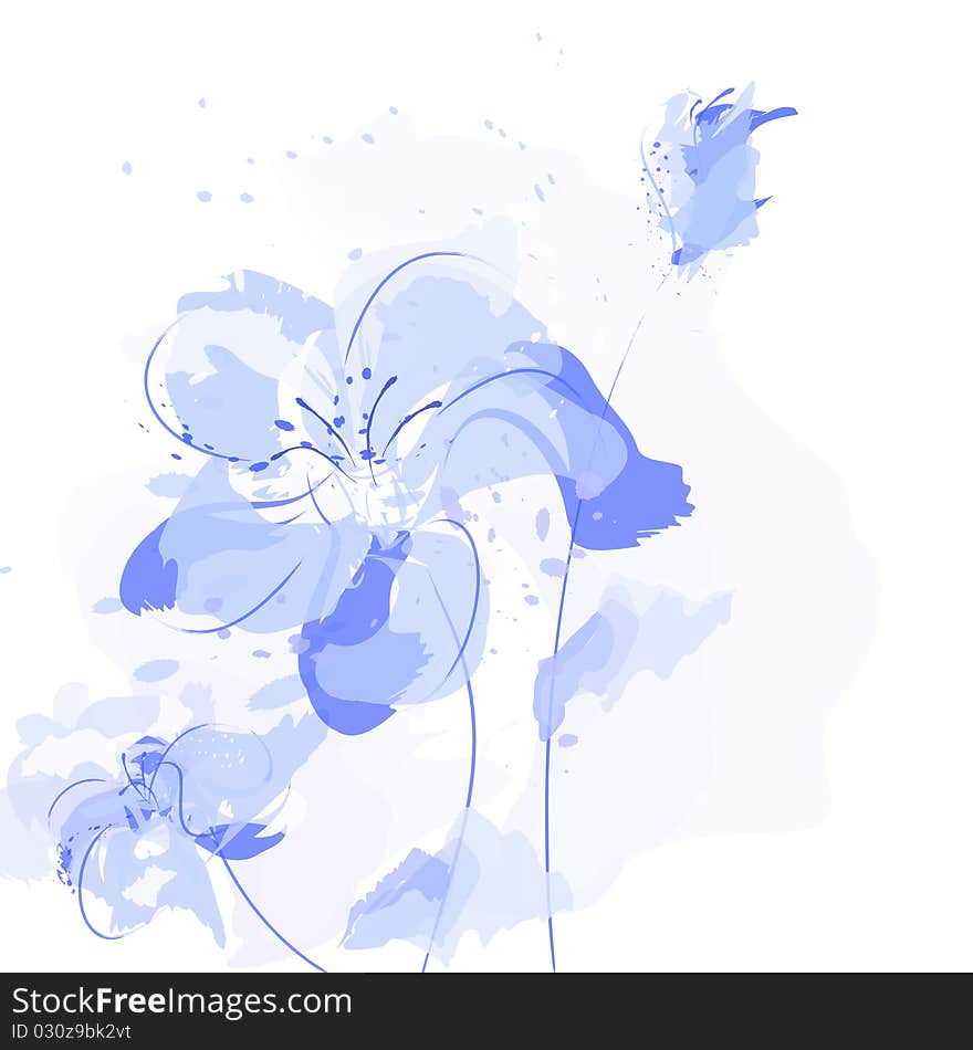 Blue flowers. Computer-painted watercolors. Blue flowers. Computer-painted watercolors.