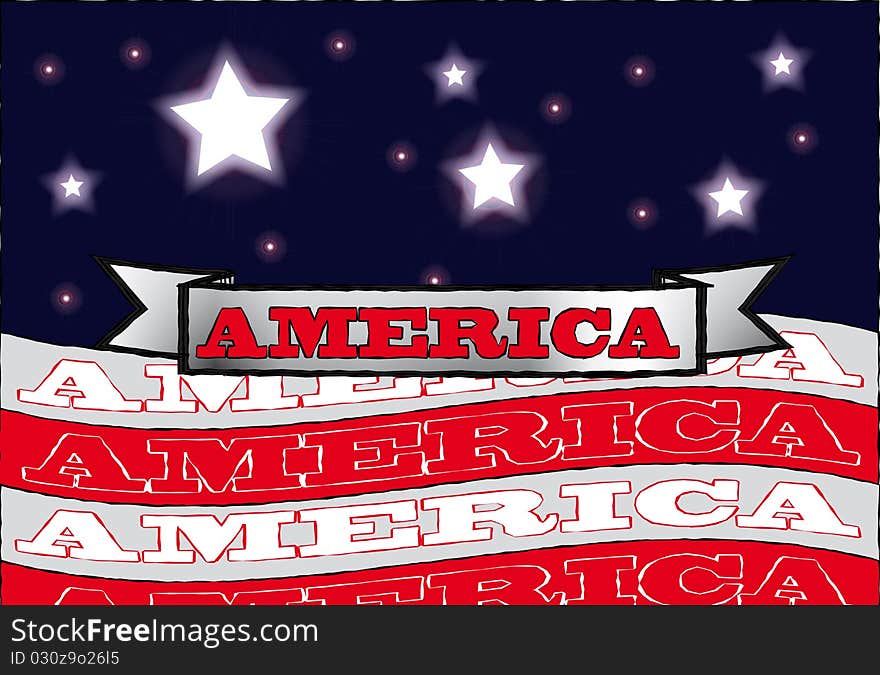 Backgroung of an american flag and glowing stars