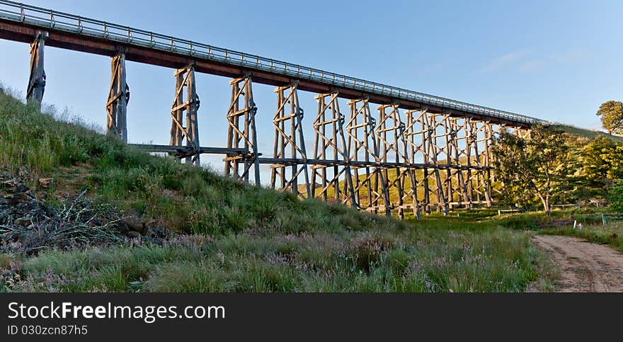 A handbuilt historic trestle bridge built for the railway in the late 19th century. A handbuilt historic trestle bridge built for the railway in the late 19th century.