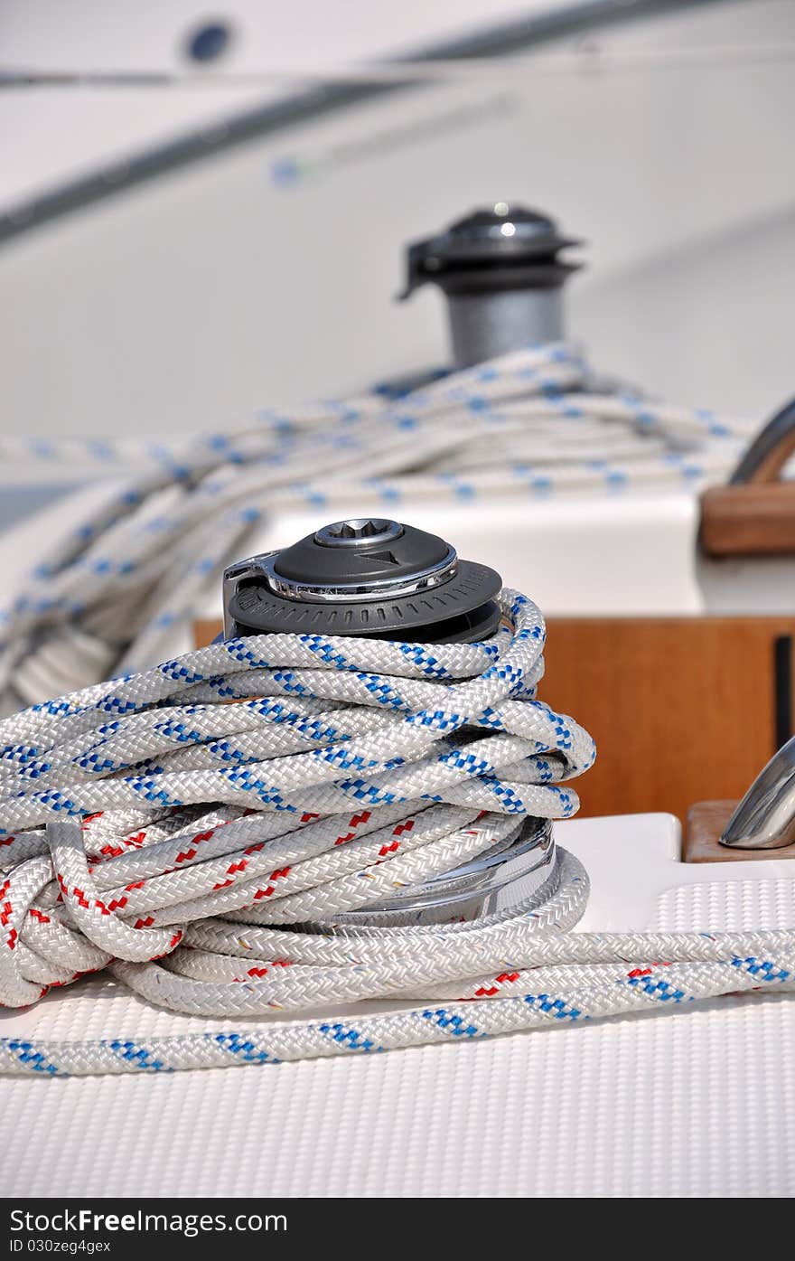 Rope Wraping On Bollard Of Yacht