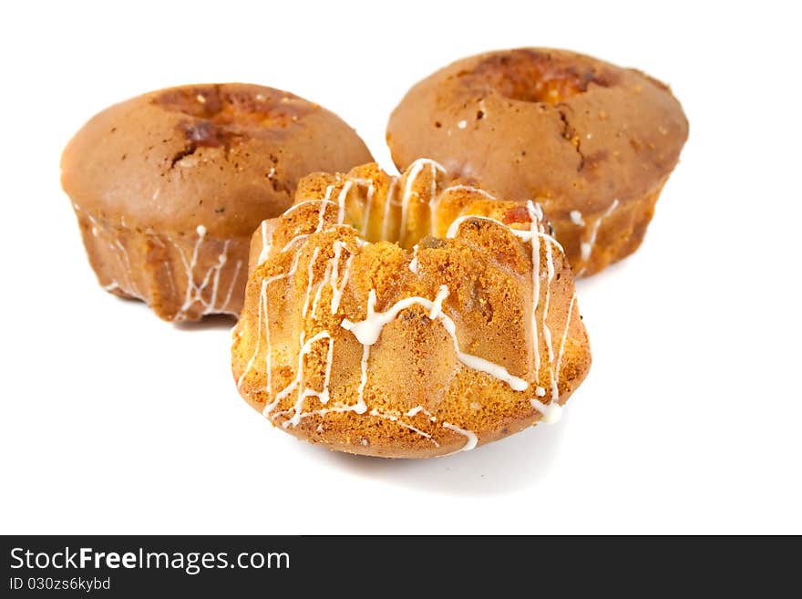 Three  muffins on a white background