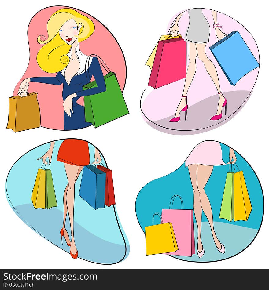 vector set of shopping woman vector