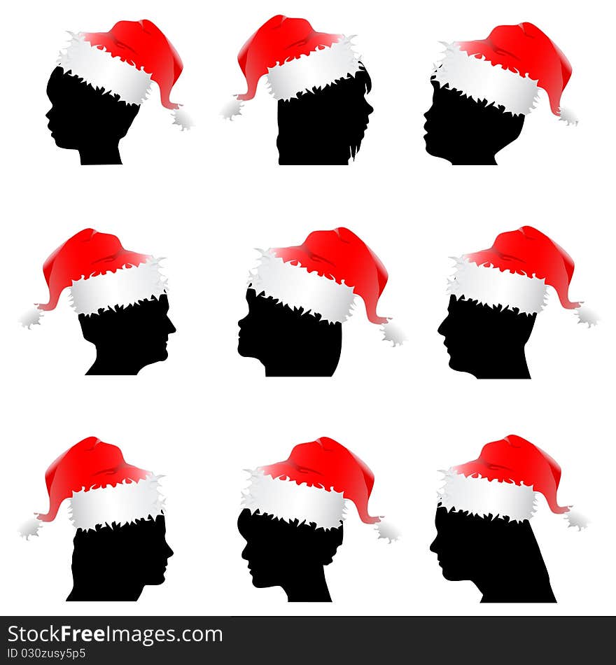 vector set of santa claus red hat with face vector