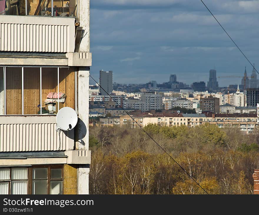 Bird fly city view. Russia.