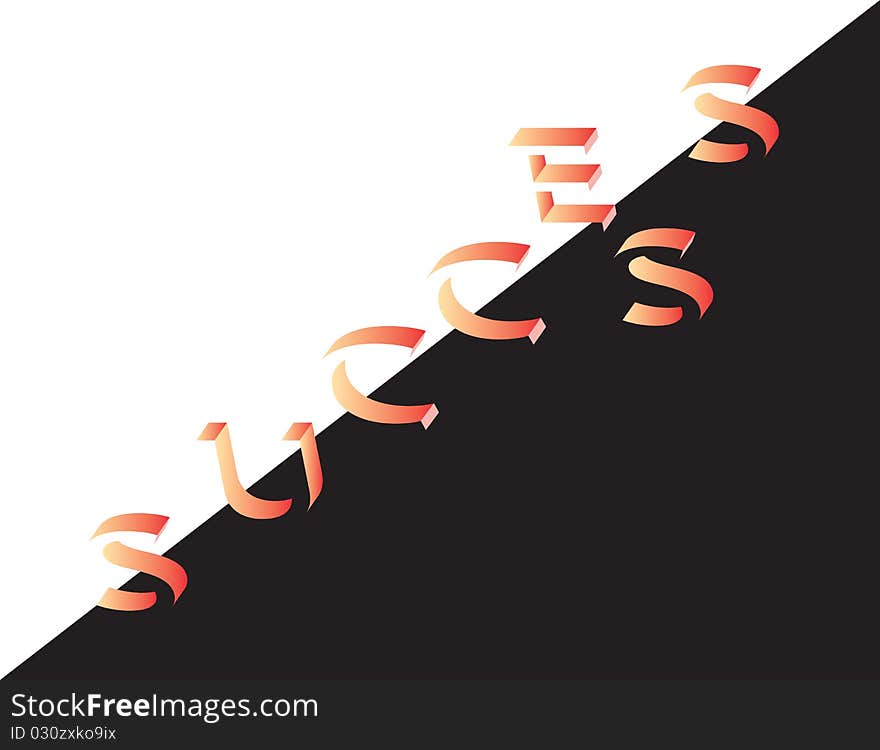 Abstract arrow from SUCCESS letters divided black and white background