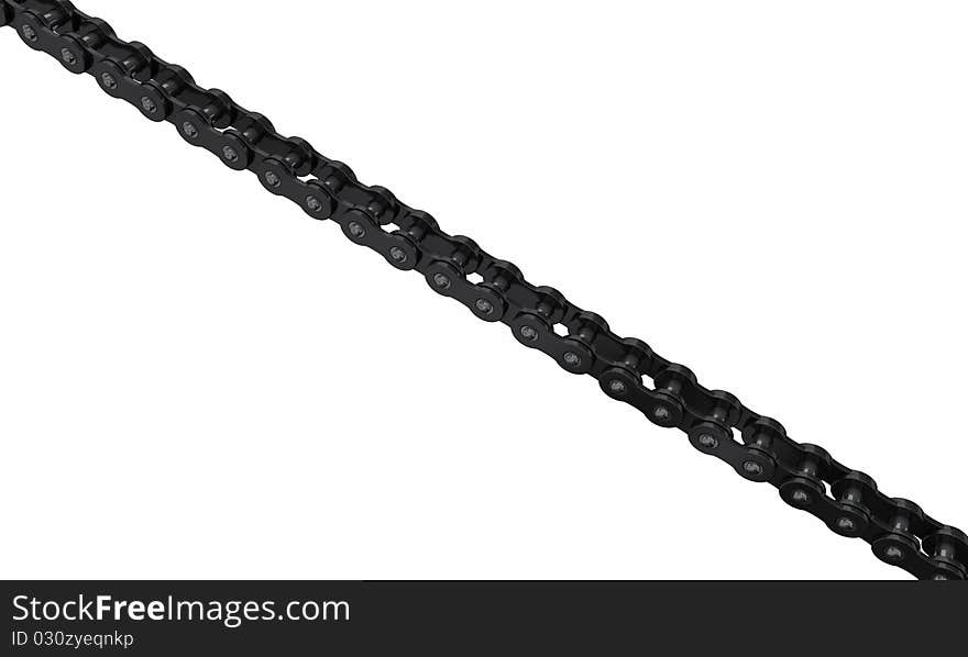 A big shiny black roller chain. Isolated on a white background