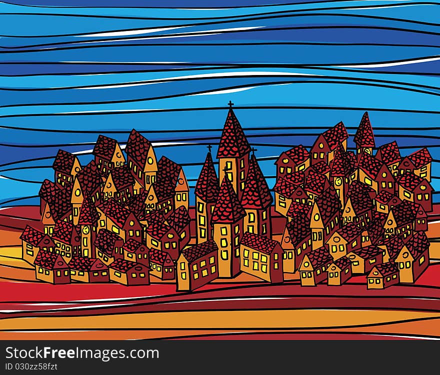 Houses in the village cartoon, abstract vector art illustration