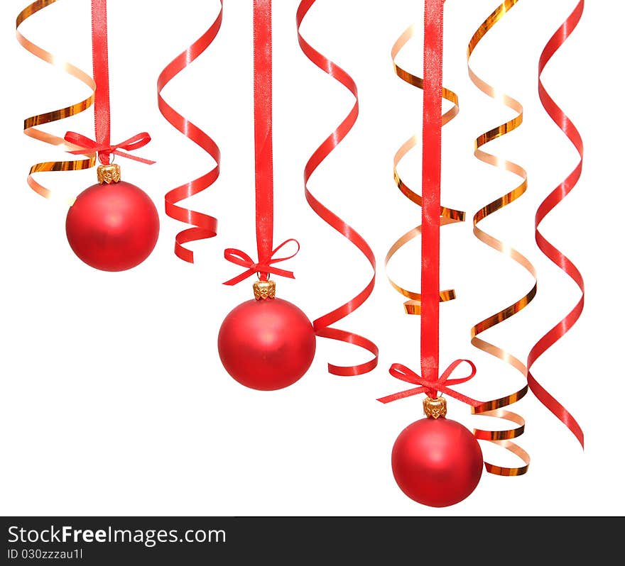 Ñhristmas Balls Hanging With Ribbons