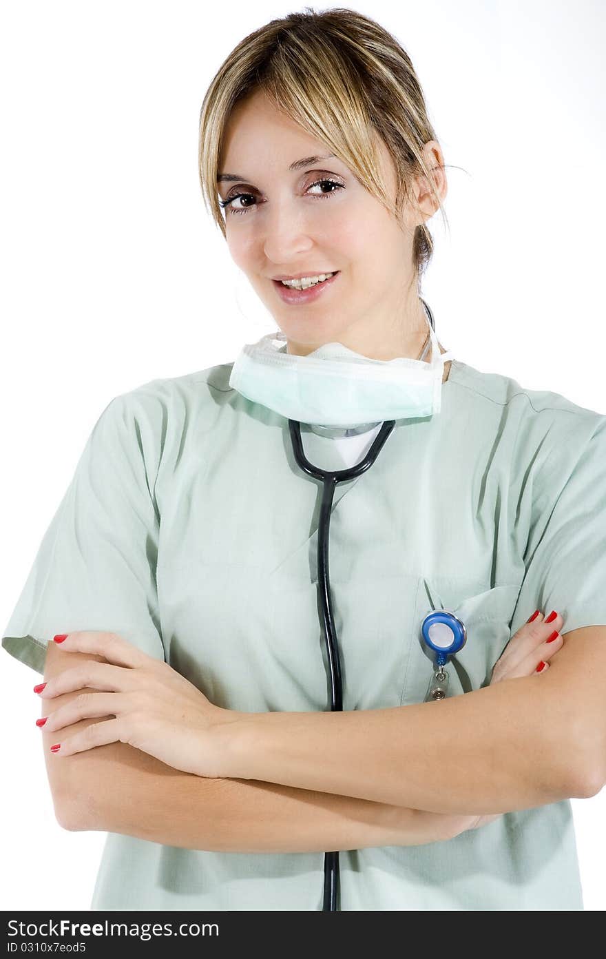 Smiling confident medical staff in her uniform. Smiling confident medical staff in her uniform