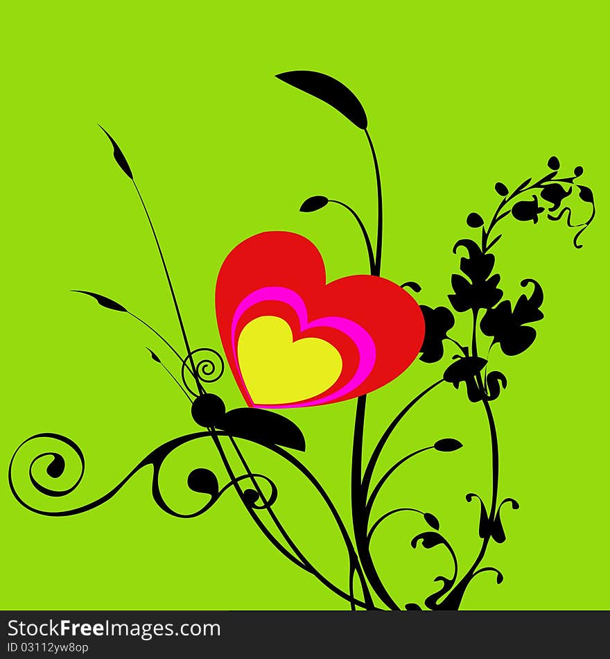 Green background with the butterfly and heart