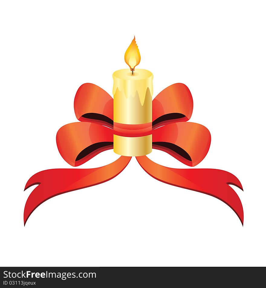 Vector candle and a red ribbon on white background. Vector candle and a red ribbon on white background