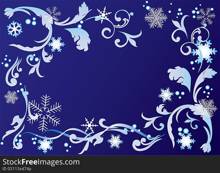 Abstract frame with snowflakes and ornaments on a blue background. Abstract frame with snowflakes and ornaments on a blue background.